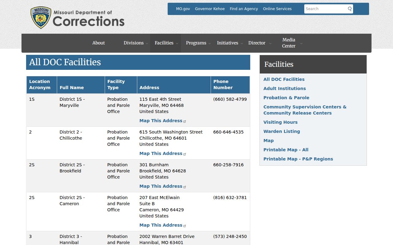 Boone County criminal court case result routing to Missouri DOC District 6