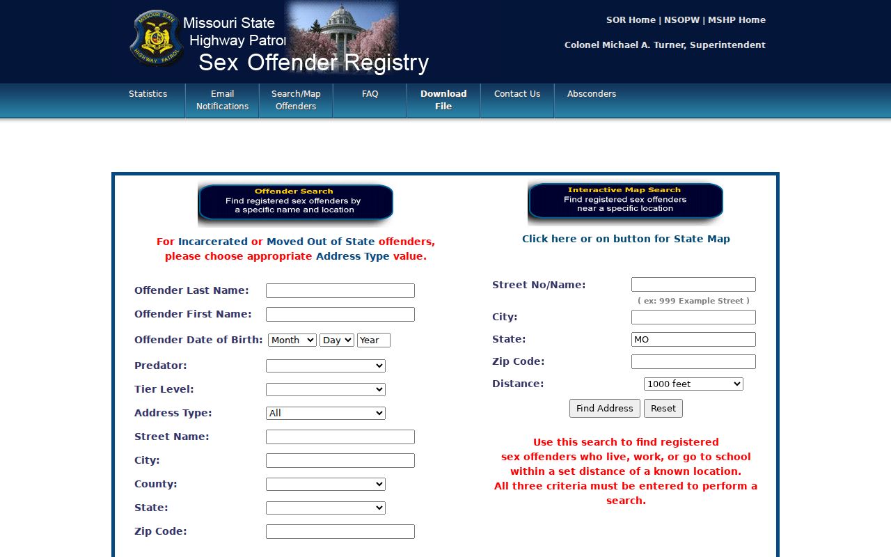 Boone County sex offender lookup name and location search fields